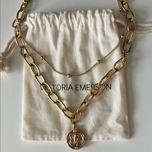 Victoria Emerson Polished Gold Layered Medallion Necklace Set
